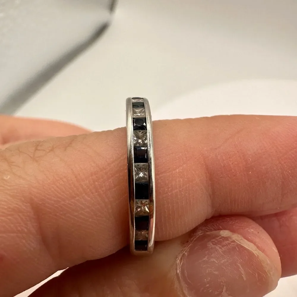 NWB Blue Nile diamond, dark blue sapphire‎ channel set, 14k WG ring!